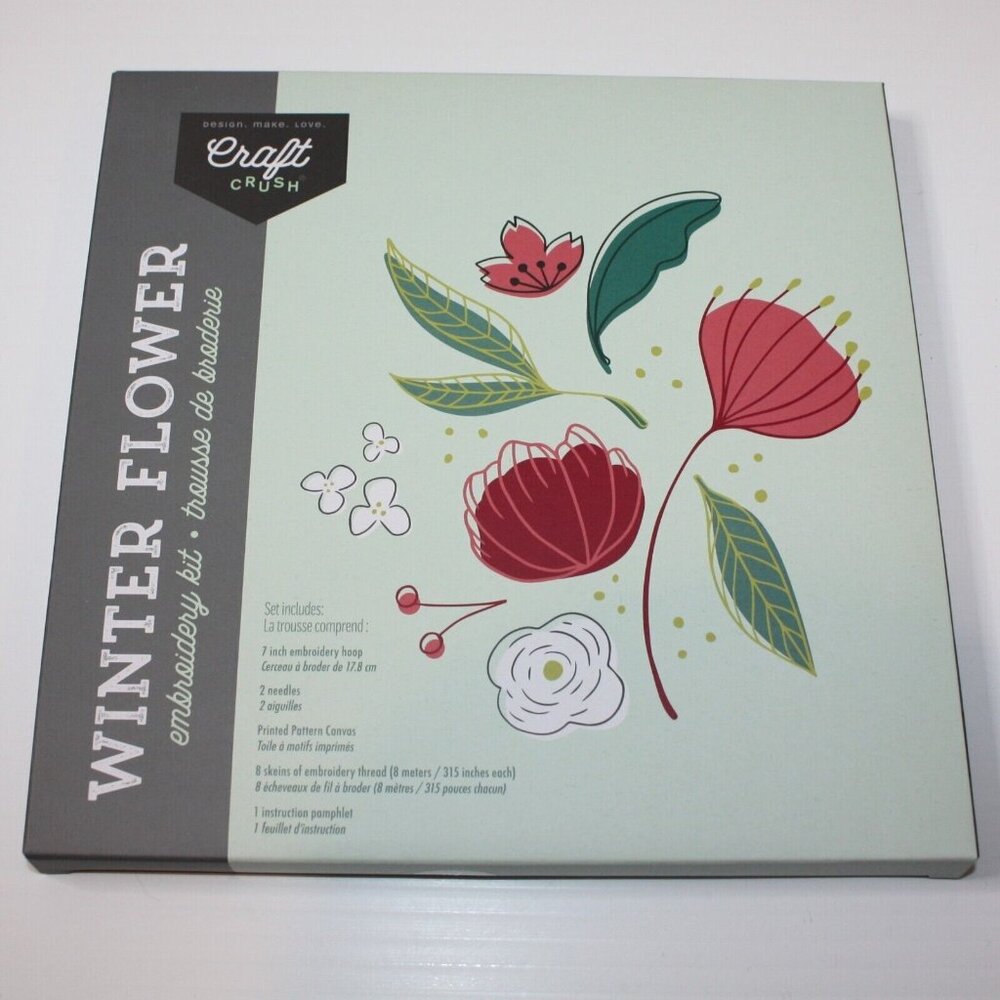 Craft Crush Embroidery Kit Winter Flower Brand New MSRP $30